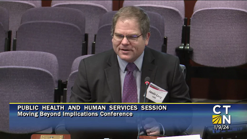 CHDI's Jason Lang presents about behavioral health workforce needs at the CT Legislature