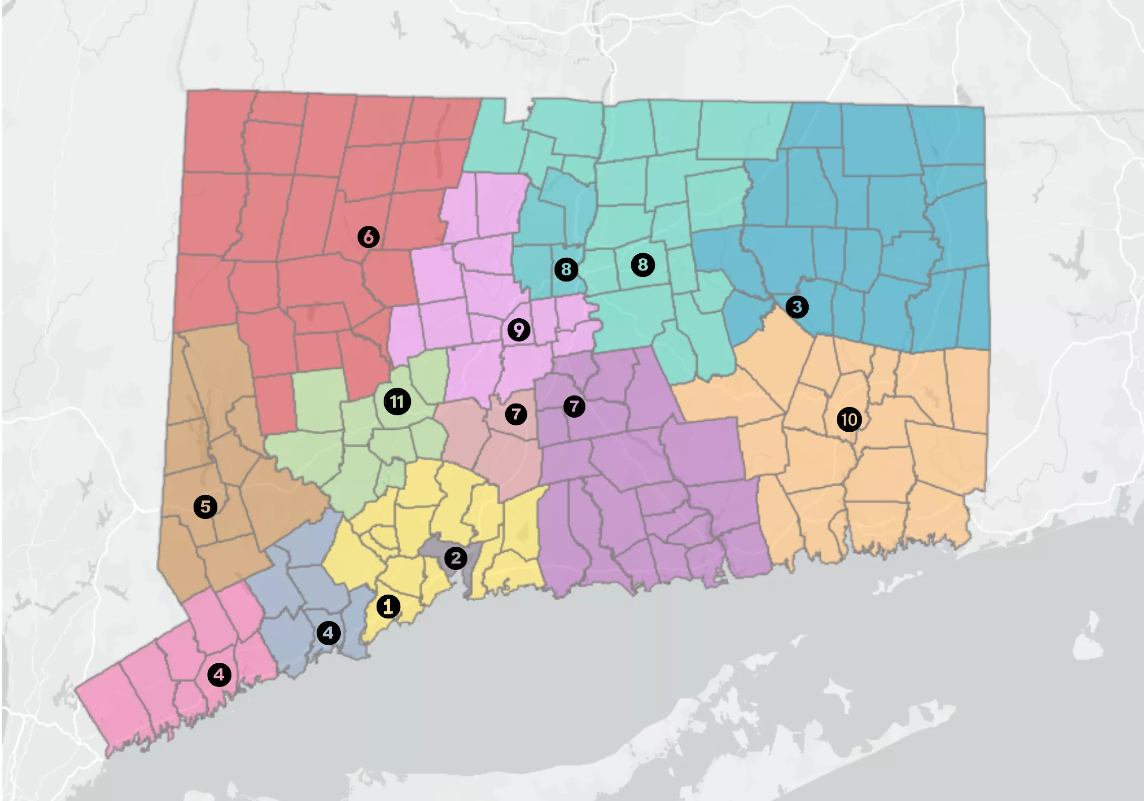 Map of CT with numbered circles showing locations of providers listed at right