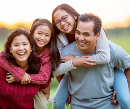 Happy family hugging